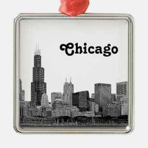 Chicago Skyline Etched Metal Ornament