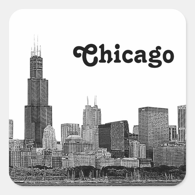 Chicago Skyline Etched Square Sticker (Front)