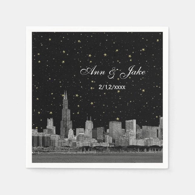 Chicago Skyline Etched Starry DIY BG Colour Weddin Napkin (Front)