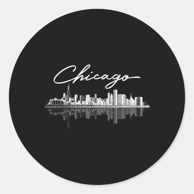 Chicago Skyline For Classic Round Sticker (Front)