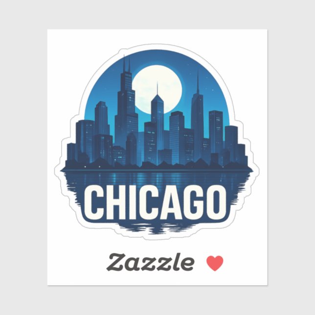 Chicago Skyline Full Moon Cityscape Design (Sheet)
