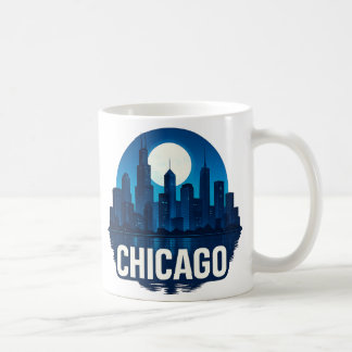 Chicago Skyline Full Moon Cityscape Design Coffee Mug