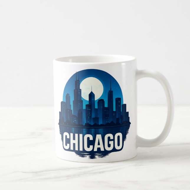 Chicago Skyline Full Moon Cityscape Design Coffee Mug (Right)
