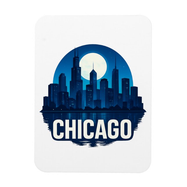Chicago Skyline Full Moon Cityscape Design Magnet (Vertical)