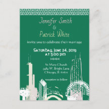 Chicago Skyline green and pastel wedding