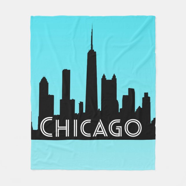 Chicago skyline illustration fleece blanket (Front)