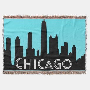 Chicago skyline illustration throw blanket