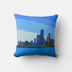 Chicago Skyline in Collage Paint Cushion