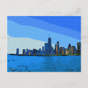 Chicago Skyline in Collage Paint Postcard