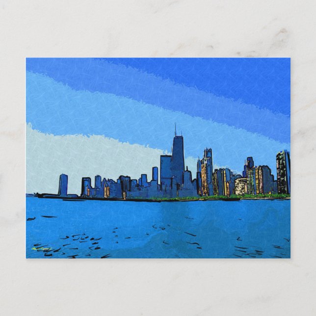 Chicago Skyline in Collage Paint Postcard (Front)