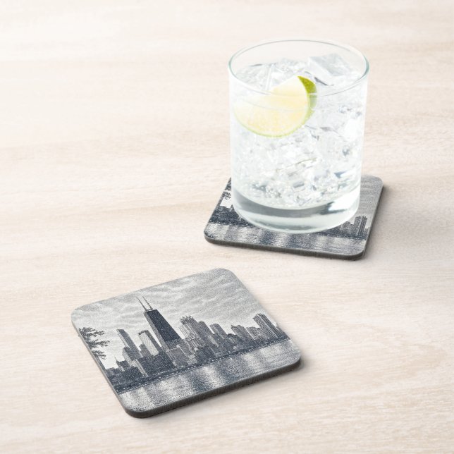 Chicago Skyline in Pointillist Art Coaster (Right Side)