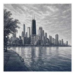 Chicago Skyline in Pointillist Art Poster