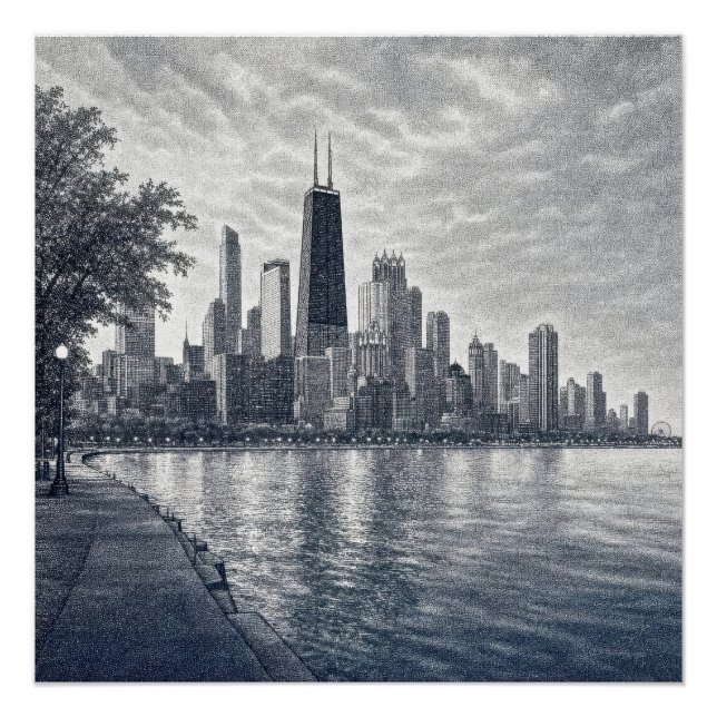Chicago Skyline in Pointillist Art Poster (Front)