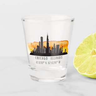 Chicago Skyline Latitude & Longitude Shot Glass
