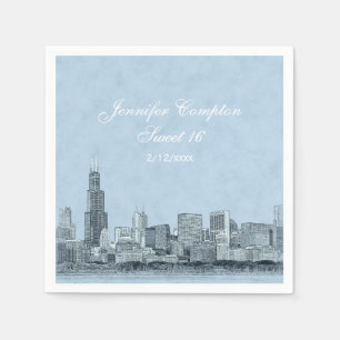Chicago Skyline Light Blue BG Sweet 16 Napkin