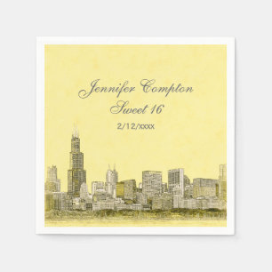 Chicago Skyline Light Yellow BG Sweet 16 Napkin