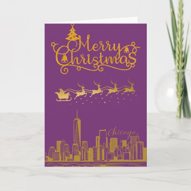 Chicago Skyline Merry Christmas  Card (Front)
