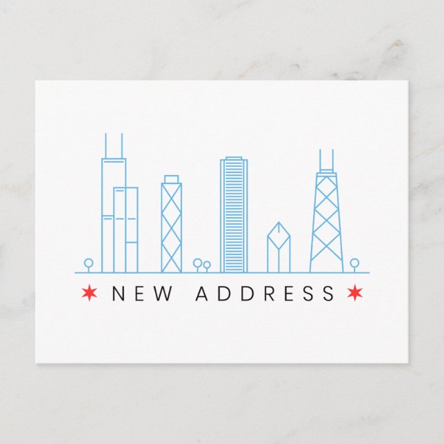 Chicago skyline new address moving announcement postcard (Front)