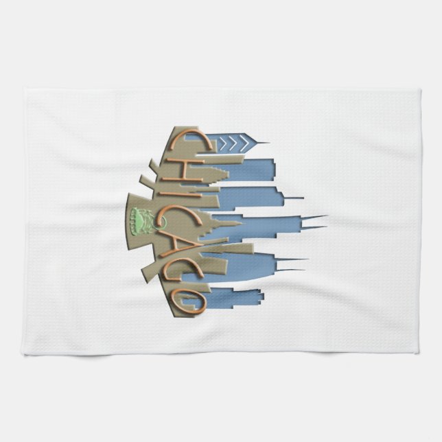 Chicago Skyline newwave beachy Tea Towel (Horizontal)