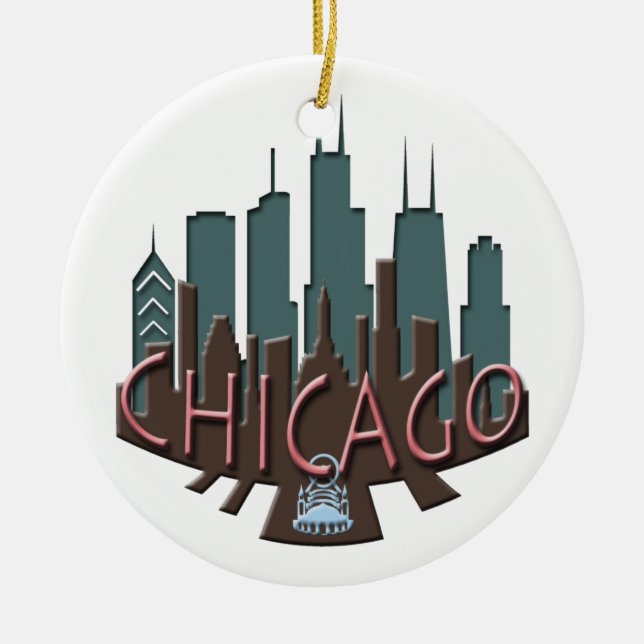 Chicago Skyline newwave chocolate Ceramic Tree Decoration (Front)