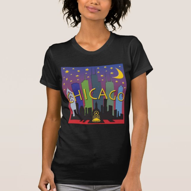 Chicago Skyline nightlife T-Shirt (Front)