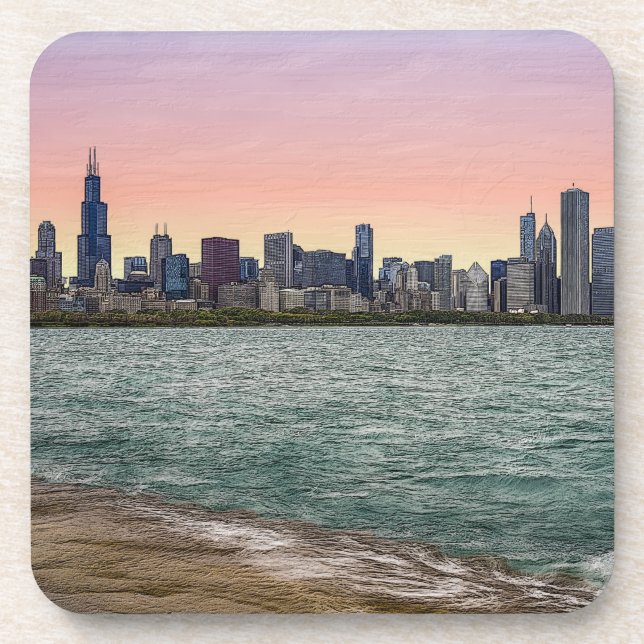 Chicago Skyline Painterly Coaster (Front)