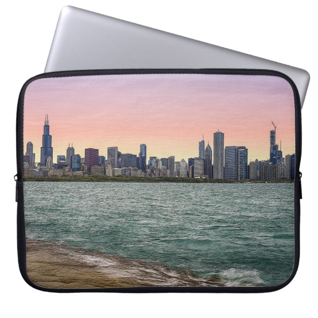 Chicago Skyline Painterly Laptop Sleeve (Front)