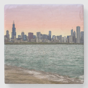 Chicago Skyline Painterly Stone Coaster