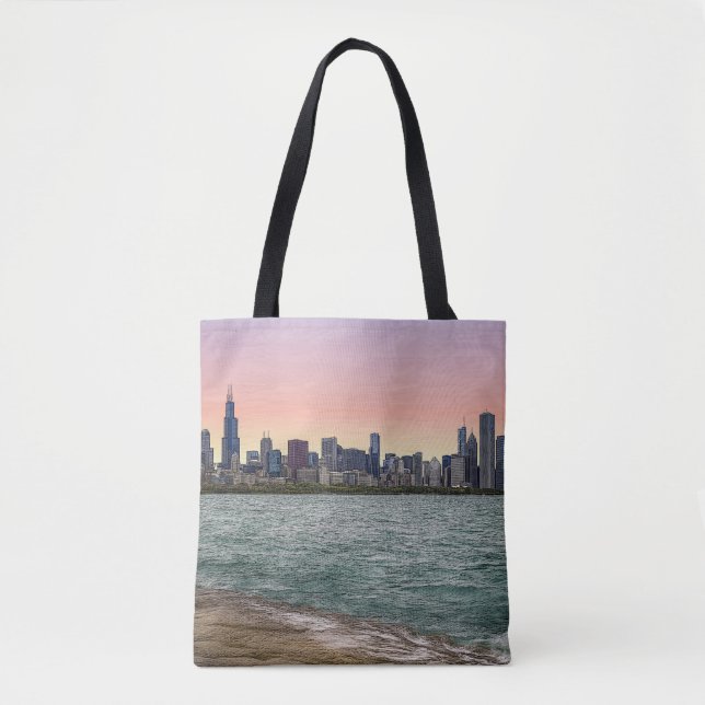 Chicago Skyline Painterly Tote Bag (Front)