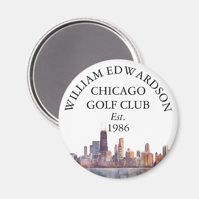 Chicago Skyline Personalised Golf Club Name Magnet (Front/Back)