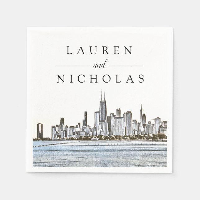 Chicago Skyline Personalised Wedding Napkins (Front)