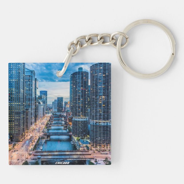 Chicago Skyline River City Key Ring (Back)