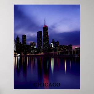 Chicago Skyline River Light Reflection at Dusk Poster
