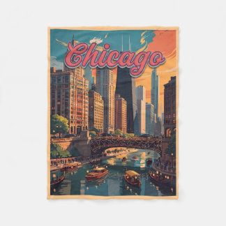 Chicago Skyline Riverfront Fleece Blanket