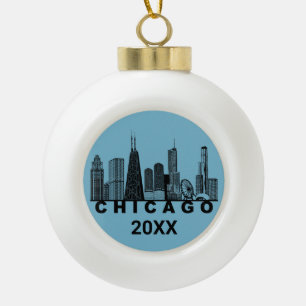 Chicago Skyline Silhouette  Ceramic Ball Christmas Ornament