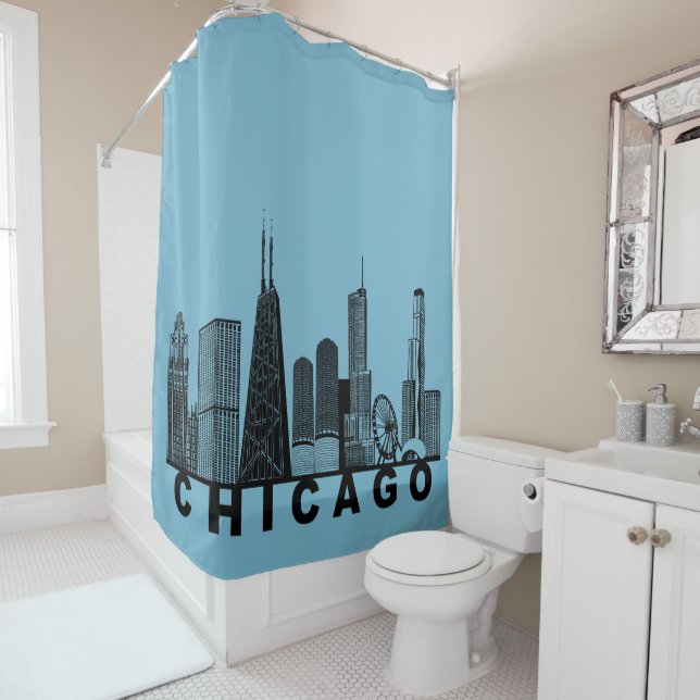 Chicago Skyline Silhouette  Shower Curtain (In Situ)