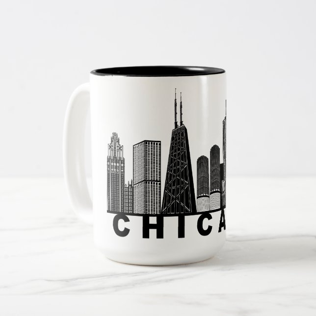 Chicago Skyline Silhouette  Two-Tone Coffee Mug (Front Left)