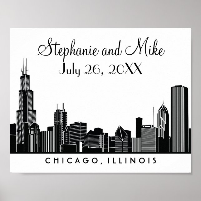 Chicago Skyline Silhouette Wedding Welcome Poster (Front)