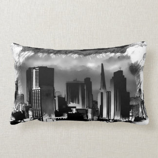 Chicago Skyline Sketch in Black and White Lumbar Cushion
