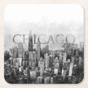 Chicago Skyline Sketch Square Paper Coaster