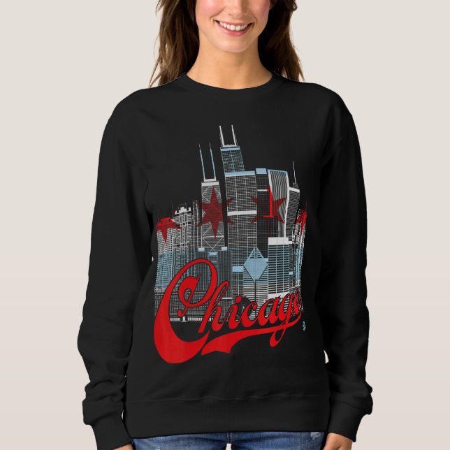 Chicago Skyline Squared  Chicago Flag Sweatshirt (Front)