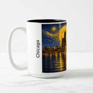 Chicago Skyline Starry Night Two-Tone Coffee Mug