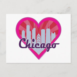 Chicago Skyline Sunburst Heart Postcard