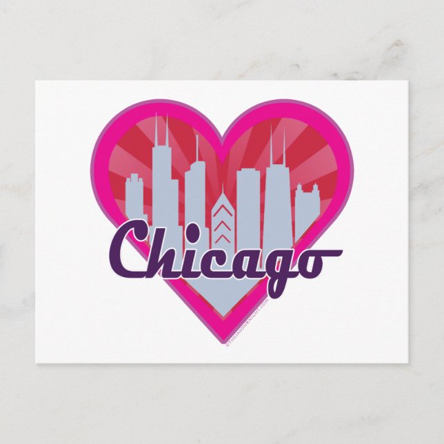 Chicago Skyline Sunburst Heart Postcard (Front)