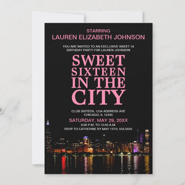Chicago Skyline Sweet Sixteen Movie Party Birthday Invitation (Front)