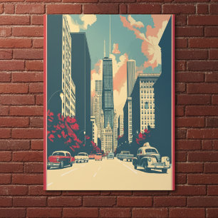 Chicago Skyline Travel Postcard