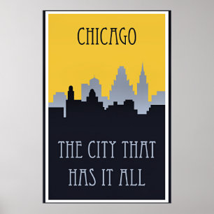 Chicago skyline travel poster, poster