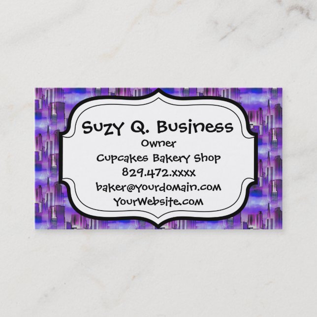 Chicago Skyline Urban Art in Purple and Blue Business Card (Front)