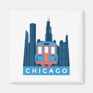 Chicago Skyline Vintage Travel   Magnet