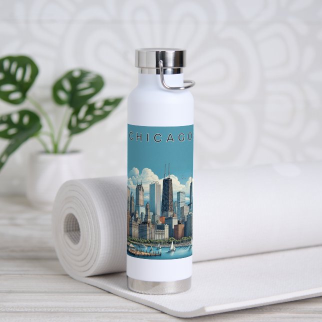 Chicago Skyline Water Bottle (Yoga (Rotated))